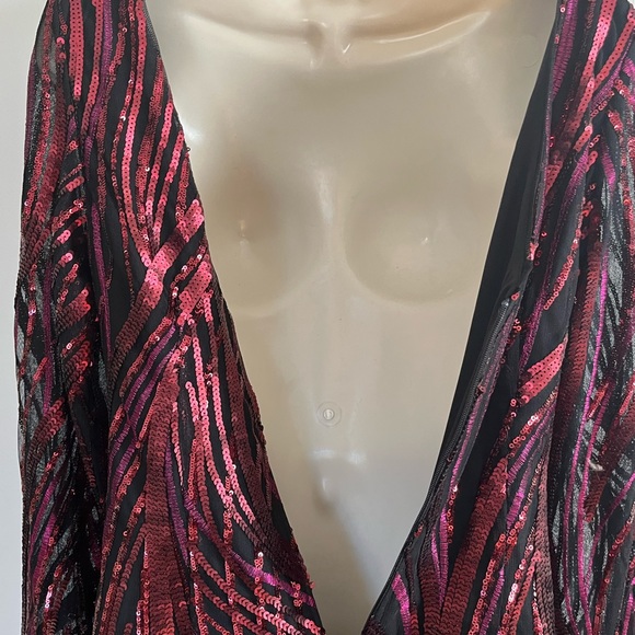 NWT Aidan Mattox Red Cranberry Sequin Ribbon Cocktail Dress!! - Picture 7 of 9